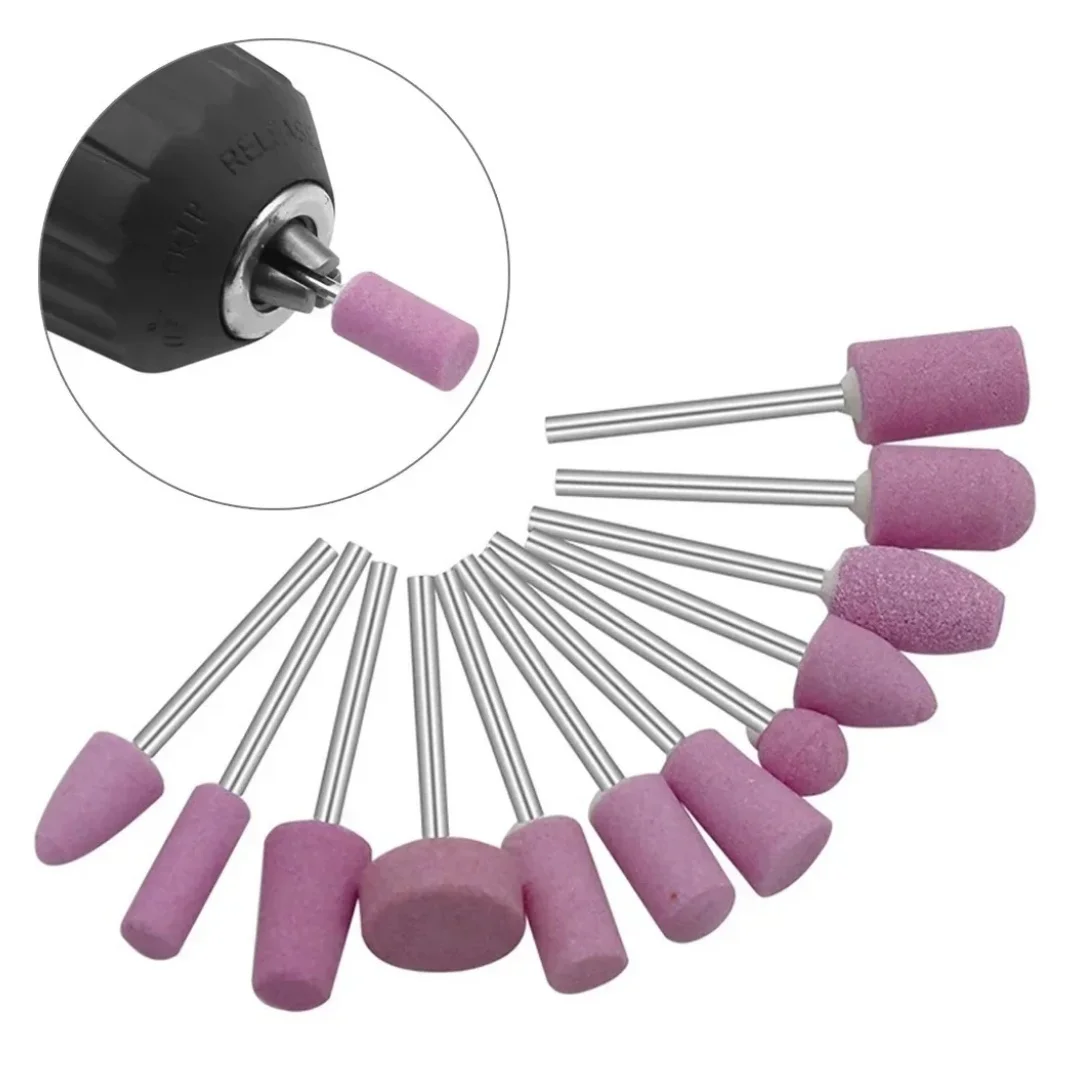 12pcs Abrasive Polishing Grinding Heads 2.3mm Shank Grinding Stone Wheel Heads for Rotary Tools Mini Nail Drill Bit Set Tools
