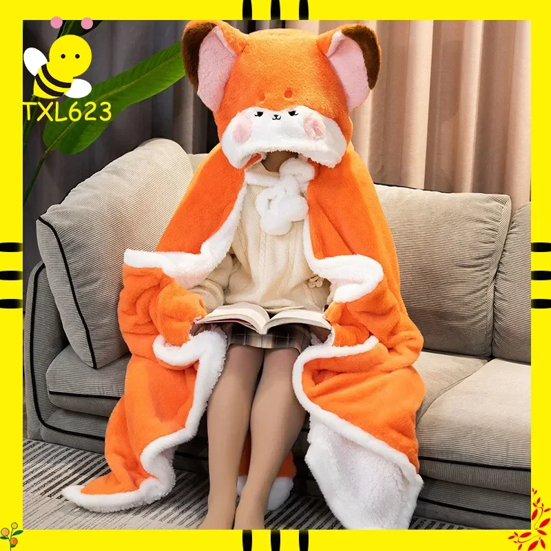 

Fox Lovely Plush Soft Coral Fleece Cape Cartoon Fox Cape Air Blanket Toy for Birthday And Valentine's Gifts