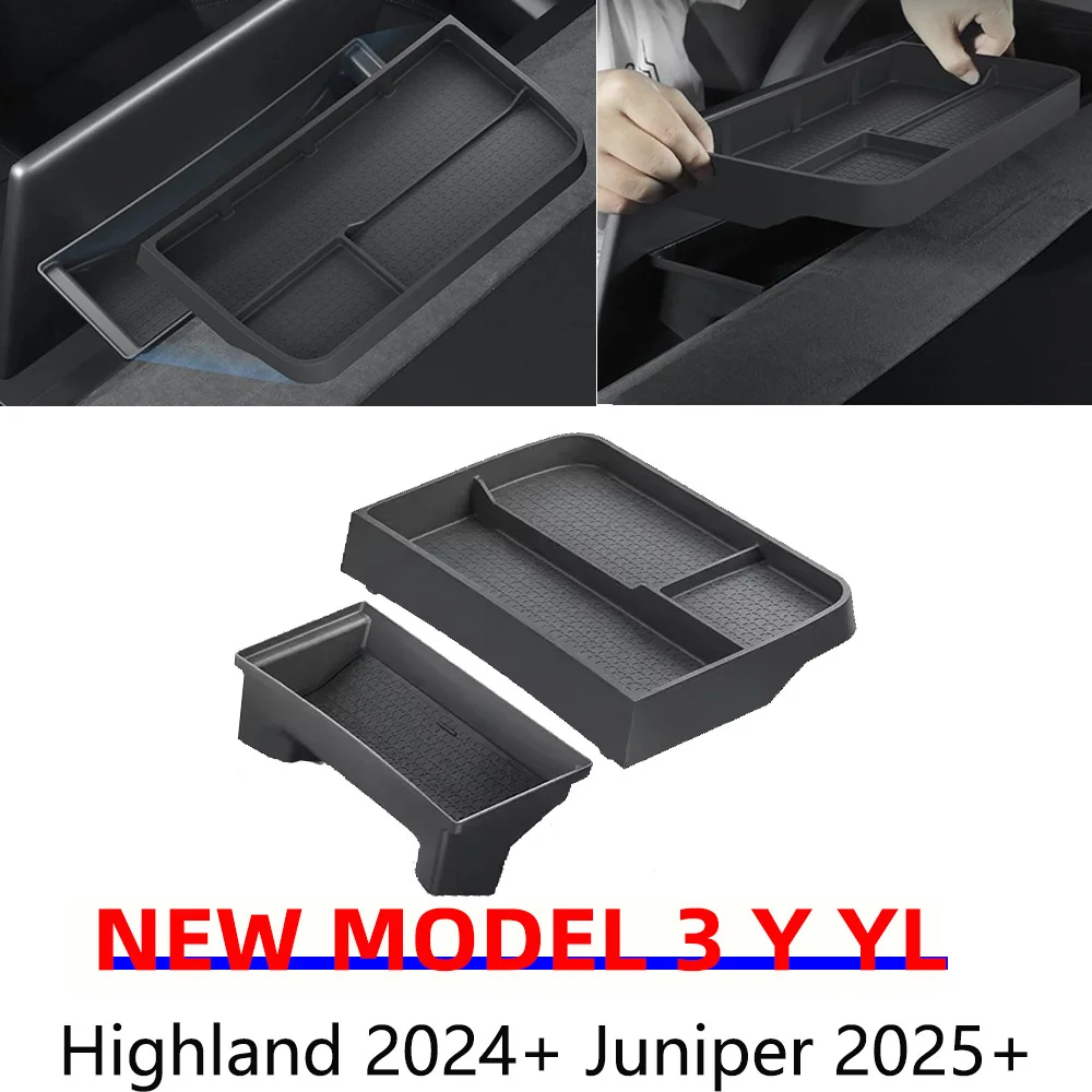 Für Tesla Modell 3 Y YL  Juniper Highland 2025 2026 Dashboard ETC Lagerung Organizer Box Zentrale Steuerung Bildschirm Hinten Doppel-schicht Tablett