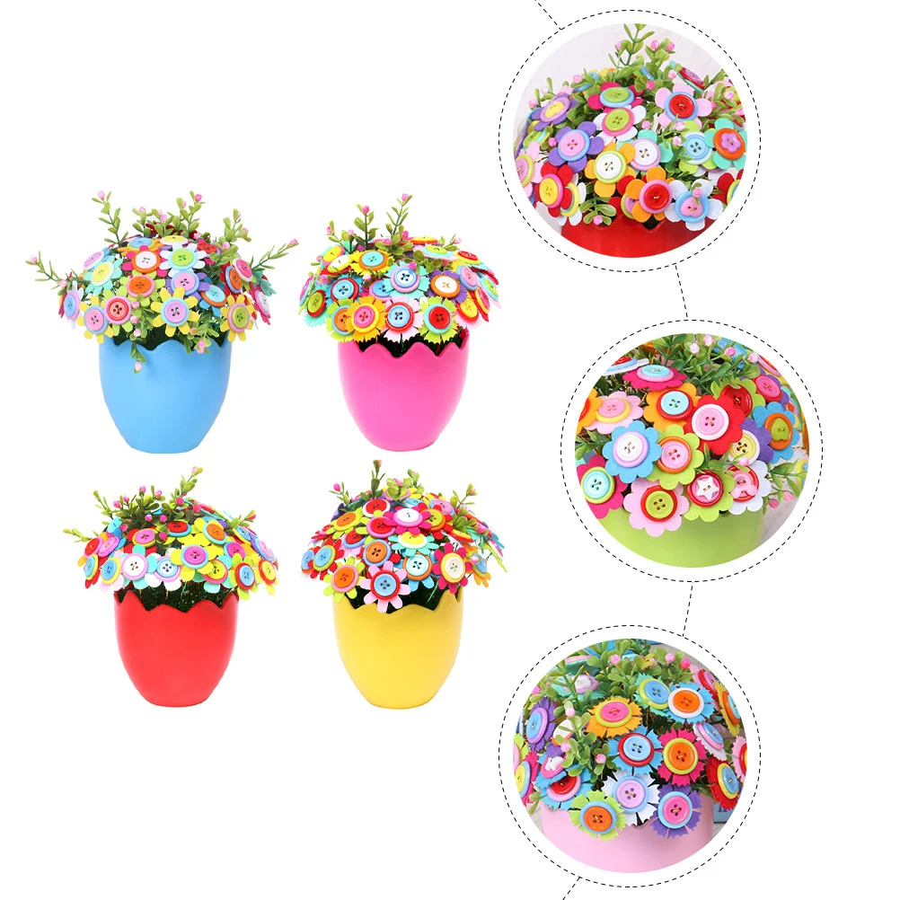 

4Pcs Kids Flower Craft Material DIY Button Bouquet Smooth Kit Easy Assemble Kids Flower Making Accessories
