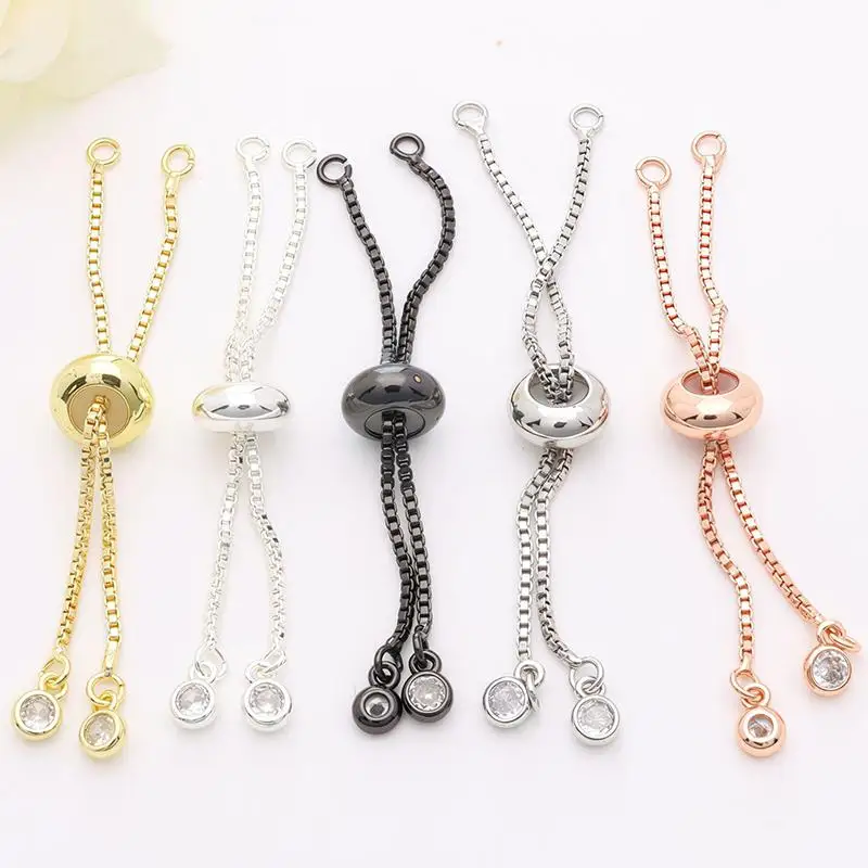 Adjustable Ring Slider Chain With Rubber Beads DIY Connector Pendants Bracelets