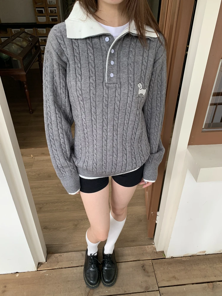 

Свитер Smorodina осенне-зимний вязаный с вышивкой в виде собаки, цветной, с эффектом двухслойности, длинный...