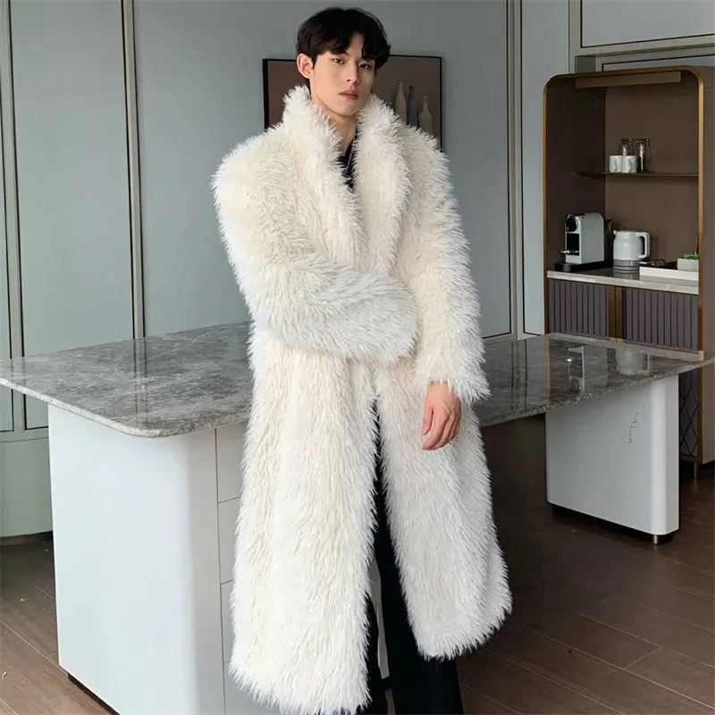 Men's Outerwear Winter High-end anti Thick Warm Long Imitation Leather Coat fur Loose Medium Long Outerwear JJ830