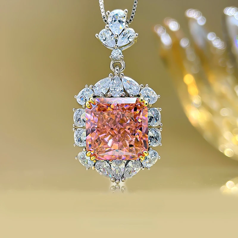 Super Flash Paparachia Pink Orange Pendant Necklace European And American Retro High Carbon Diamond Ice Cut 925 Sterling Silver