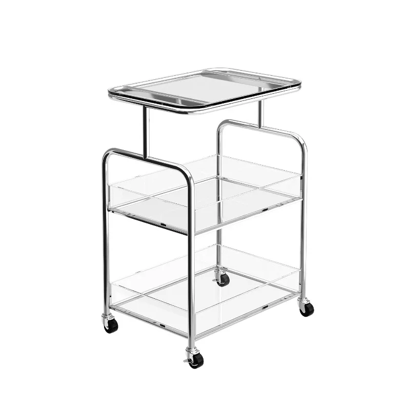 

Stainless steel medieval trolley sofa side table mobile small table light luxury acrylic rack corner