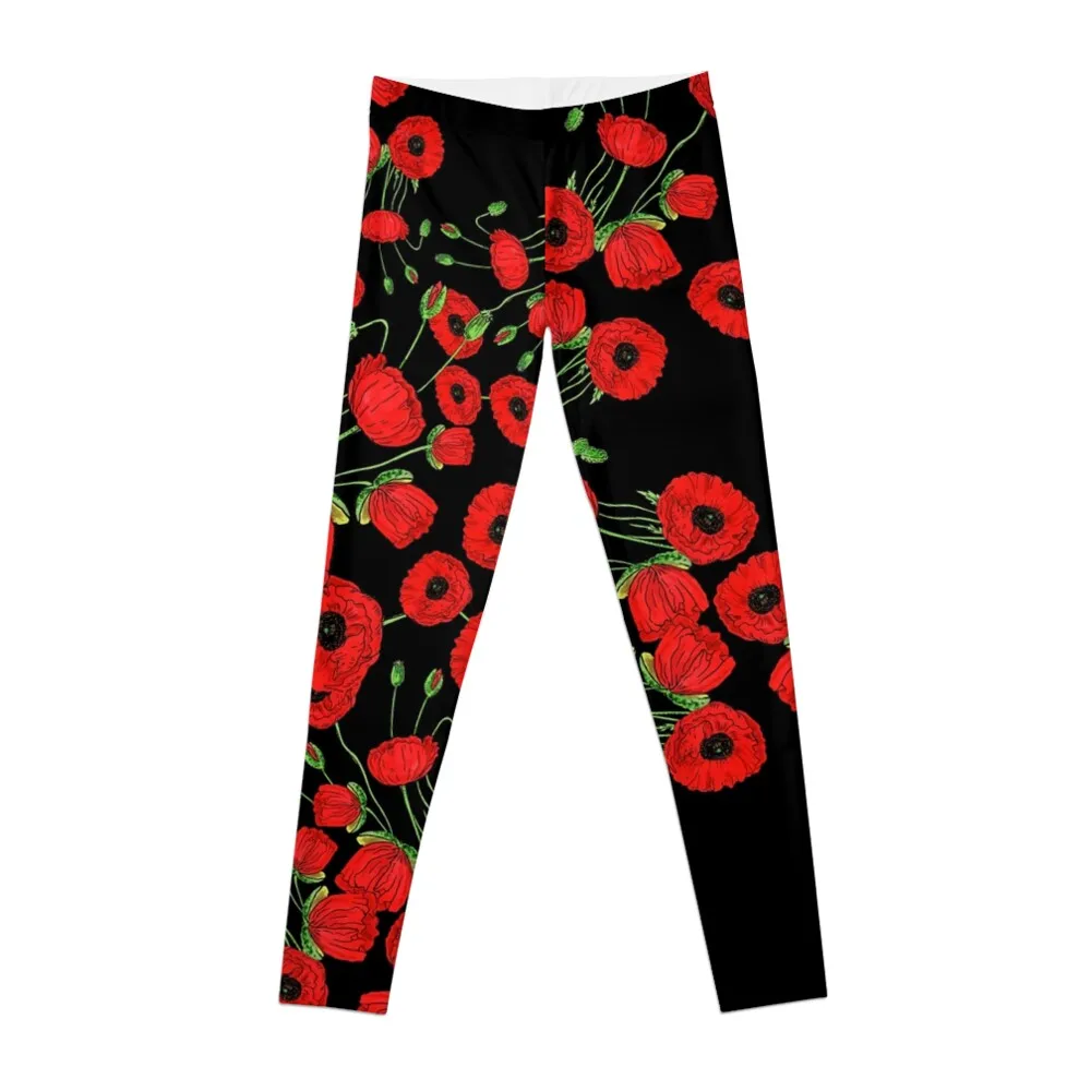 

The Burst Of Red Poppies Botanical Fireworks Leggings flared leggings Leggings for fitness