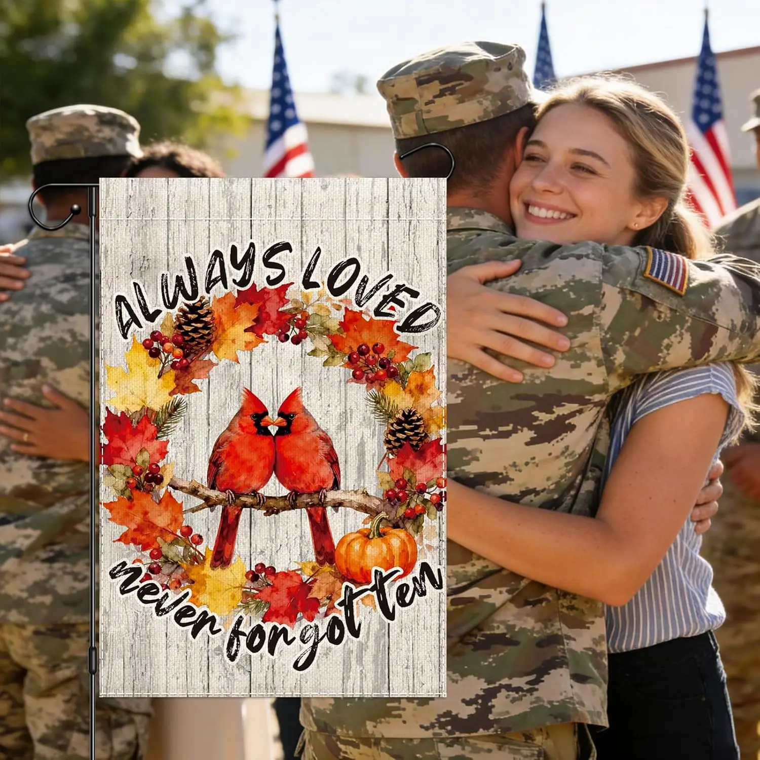 Always Loved Never Forgotten Memorial Garden Flag 12x18 Inch Double Sided, Cardinal Garden Flags for Cemetery Decor, Spring  AAS