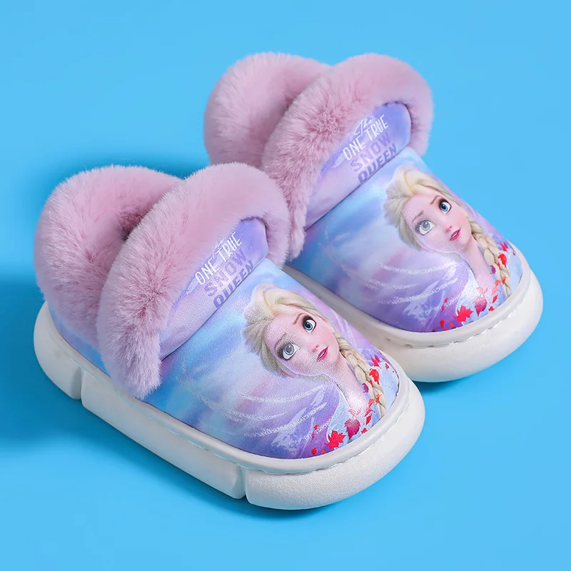 Disney Frozen Mädchen Baumwolle Hausschuhe Weiche Elsa Winter Wärmer Indoor Wärme Erhaltung Rutschfeste Schlafzimmer Kinder Plüsch Schuhe