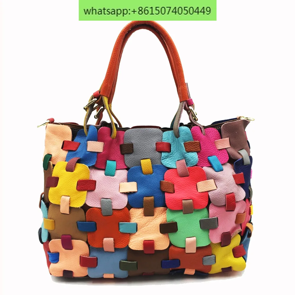 Handmade patchwork square handbag for women, crossbody bag, colored genuine leather bag for women