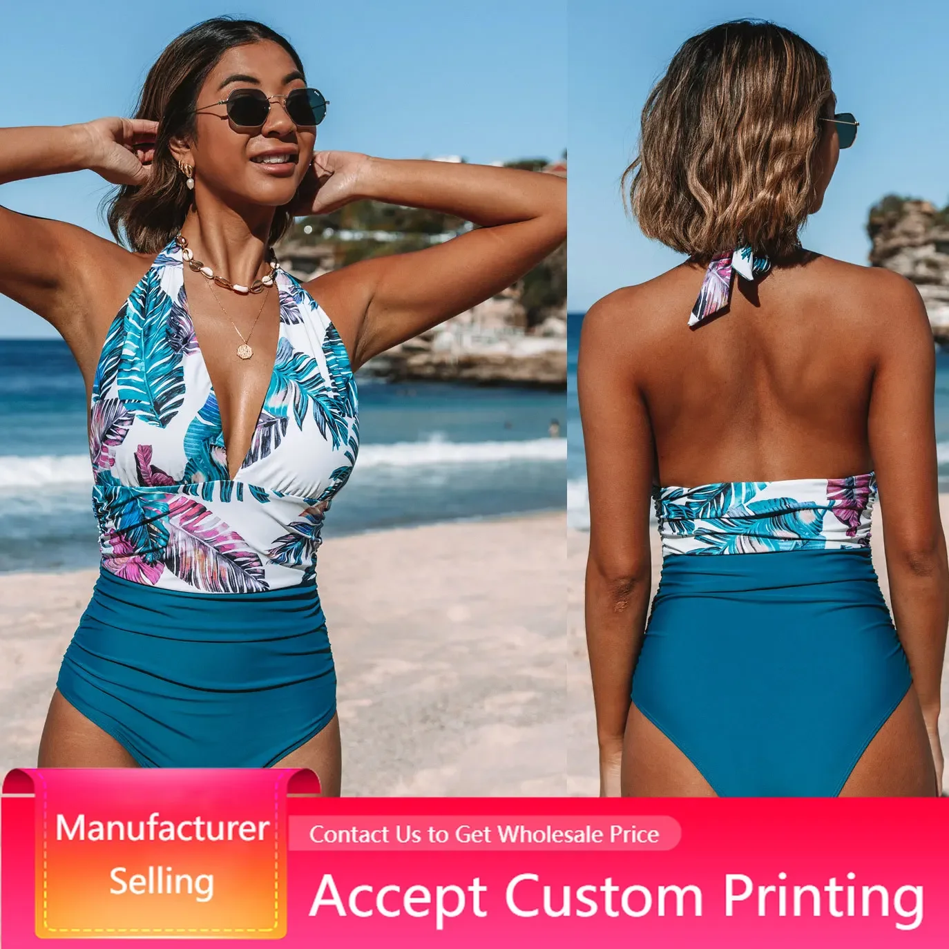 

2022 Sexy One Piece Swimsuit Women Swimwear Push Up Monokini Ruffle Bathing Suit Floral Bodysuit Beach Wear Female Swimsuit