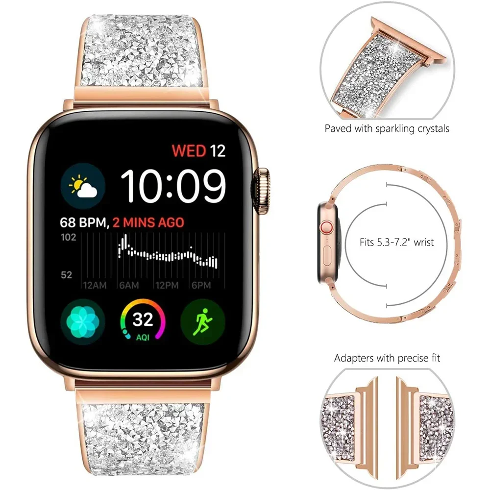 Diamant Metall armband für Apple Watch Ultra 10 9 8 7 6 5 4 3 se 45mm 41mm 40mm 44mm 46mm 42mm Damen band Edelstahl armband