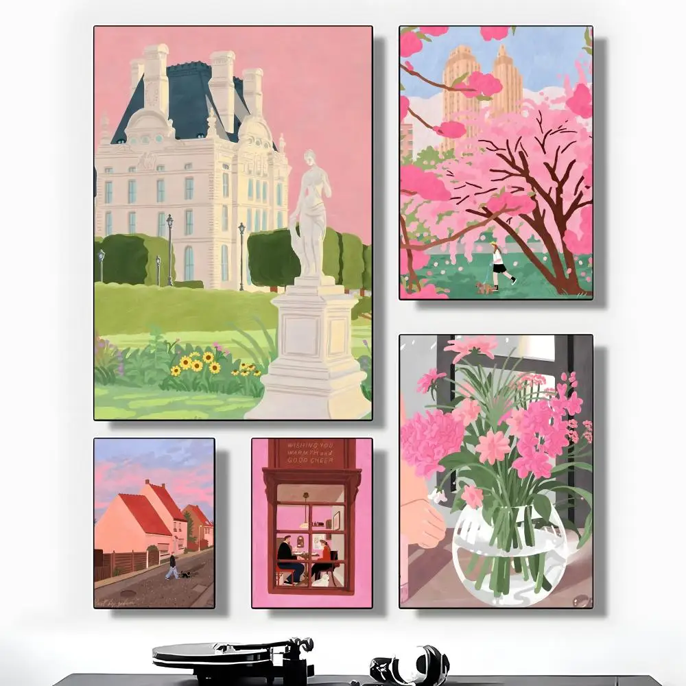Happy pink bubble illustration Poster High-Grade Poster For Home Room Bar Cafe Decoration Art & Present
