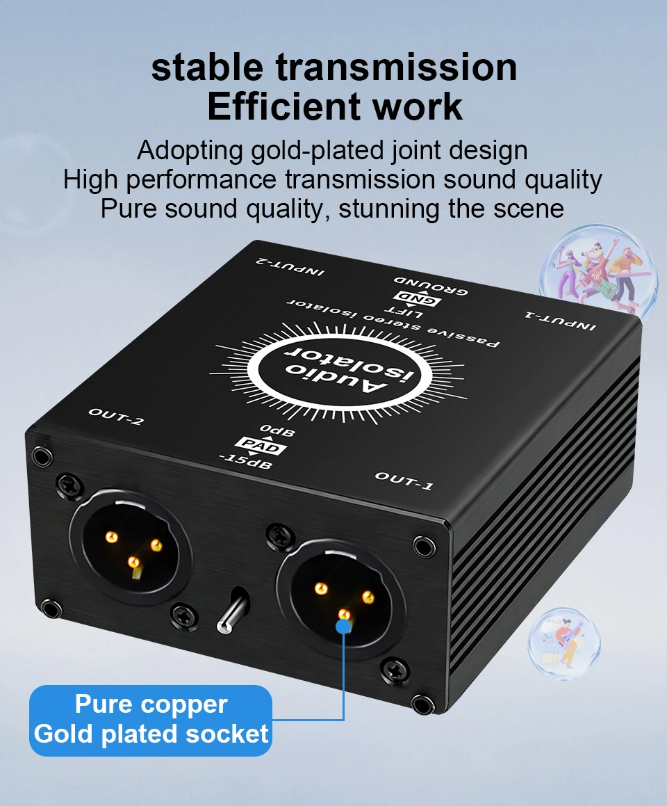 HiFi Stereo Audio Isolationsbox XLR 6.35 Erdschleifenisolator Geräuschfilter Hum-Eliminator für Audiosysteme zur Beseitigung von Hum-Geräuschen – Detail 7