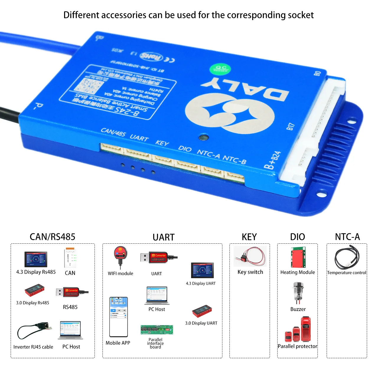 Daly Smart BMS 100balance для lifepo4 li-ion lto NMC 40A 60A 4s 8s 10s 12s 16s 24s активный баланс Встроенный Bluetooth