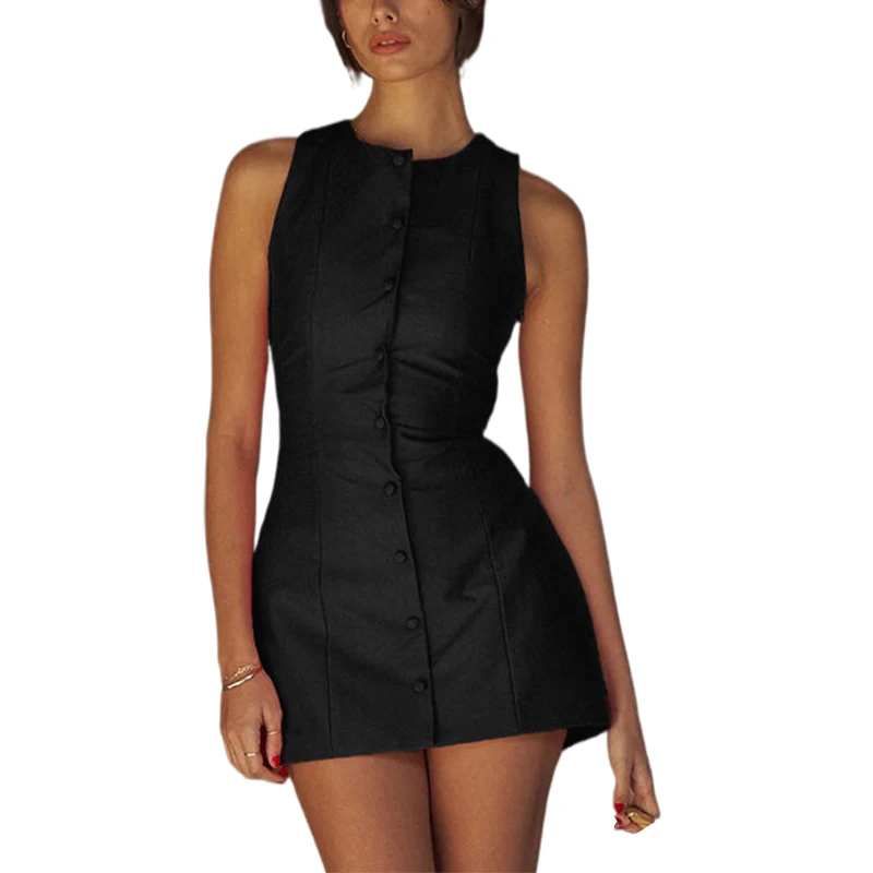 FibrSexy-Robe noire à col rond pour femme, mini robe, batterie à simple poitrine, club, fête, précieuse, femme, nouveau