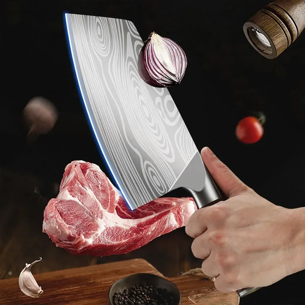 Professional meat cleaver heavy duty Chinese knife anti-wood handle laser Damascus knife meat cleaver chicken fish kitchen knife