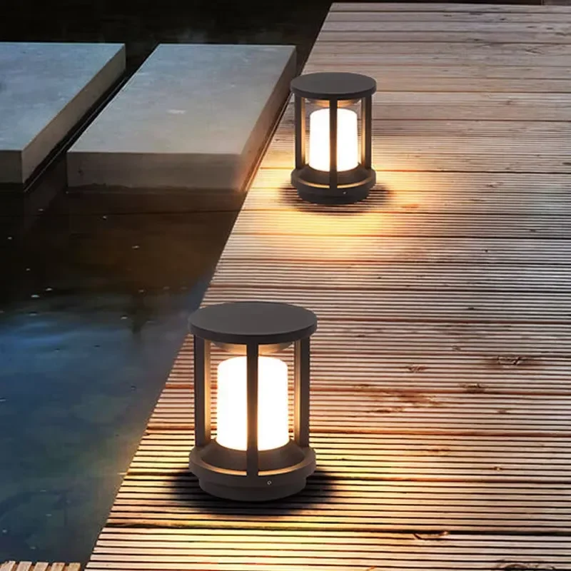 Lawn Lamp, Outdoor Waterproof Garden Lamp, square and Round Electric Garden Villa Wall Lamp, Simple Modern Pillar Lamp