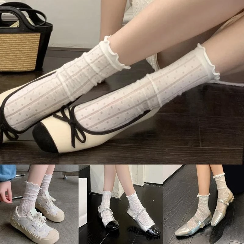 

1 Pair Lolitas Socks Hollow Out Autumn Sweet Short Thin Socks Womens Princess Ruffled Socks Middle Tube Socks 15UB