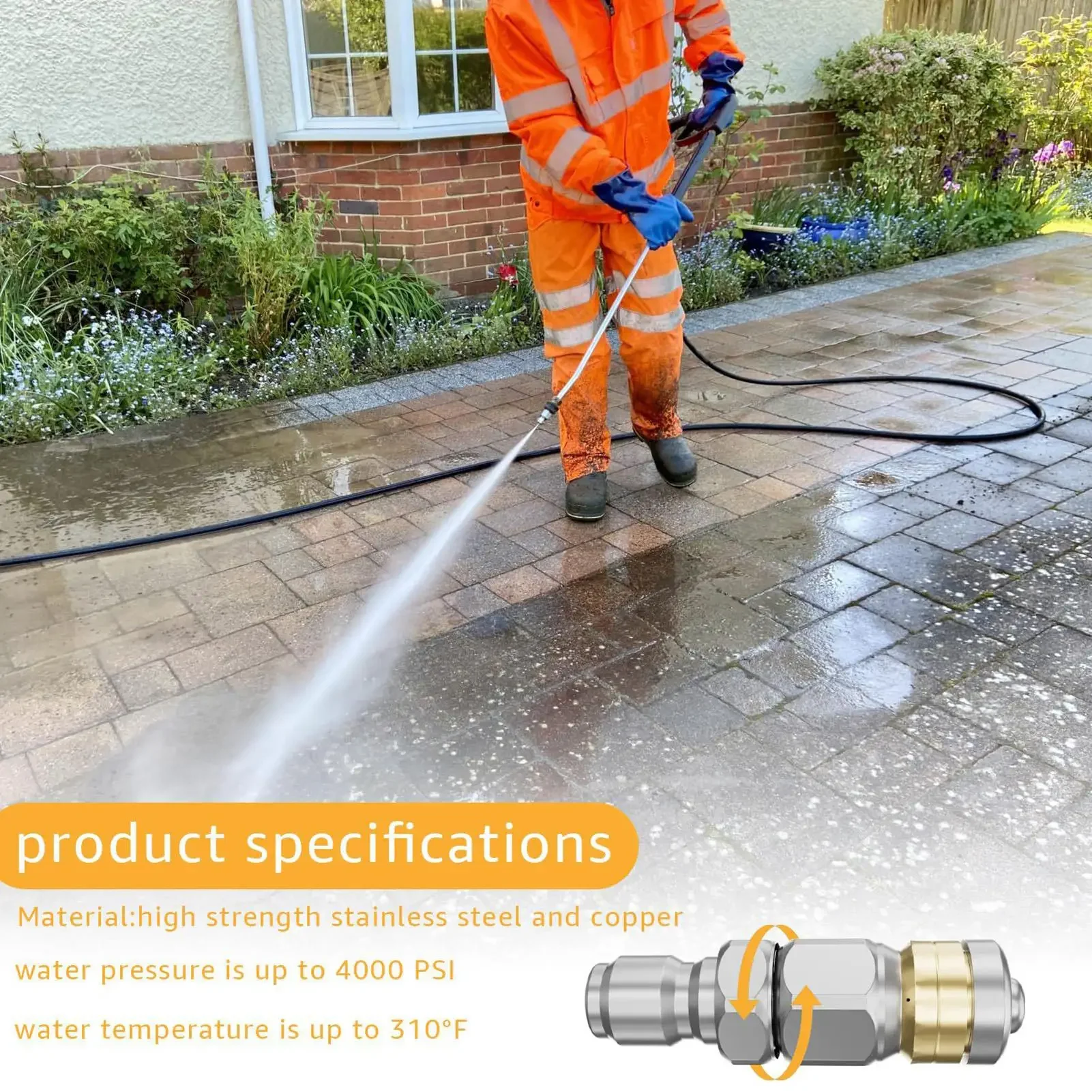 Pressure Washer Jetter Nozzle Rotating Button Attachment 10-Piece Sewer Jetter Unclogging Nozzle Kit For Home Kitchen Parking