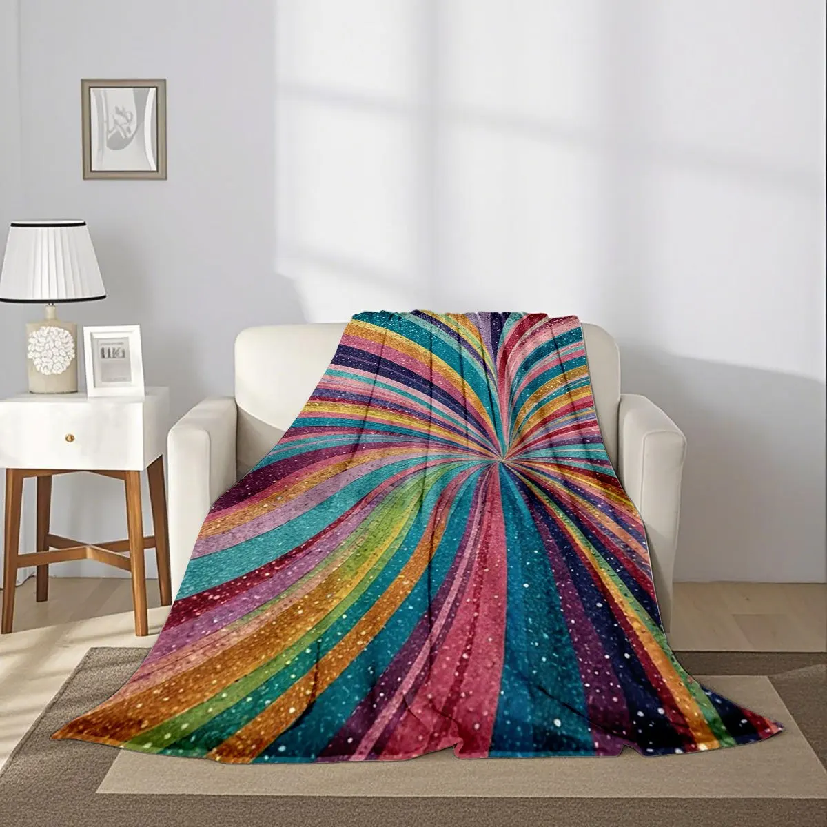 Bohemian Abstract Retro Swirl Throw Blanket Perfect Couch Sofa Cover Vibrant Colorful Rainbow Aesthetic Home Decor Gift