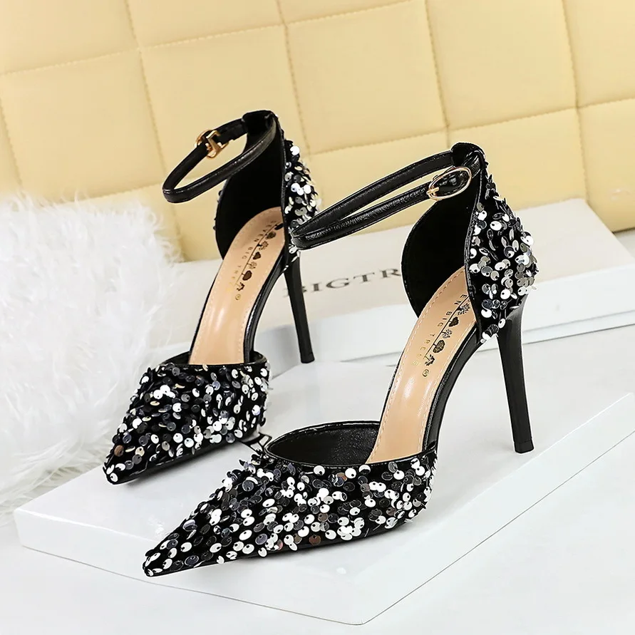 

Women Pumps Shoese Straw Hollow Women's Ladies Shoes Thin Ultra High Middle Heels Shallow Mouth Pointed Glitter т уфли женские