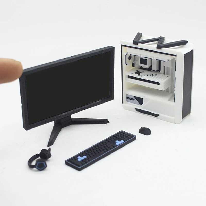 1/12 Dollhouse Computer Desk Set: Chair, Keyboard, Esports Game Decor