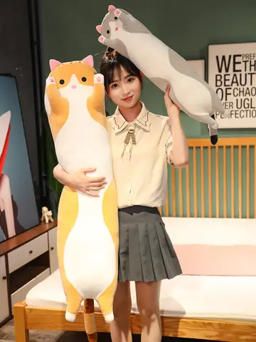 Cute  Cat Plush Toy Long Pink Brown Grey Sleeping Cats Leg Pillow Squishy Little Animal Doll Appeasing Plushie Gift