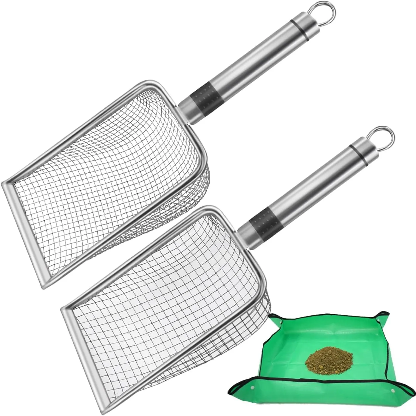 Soil Sifter for Gardening, Soil Sieve Compost Sifter with Repotting Mat, 3.8/5mm Mesh Sieve, Garden Sifter Shovel for Rocks
