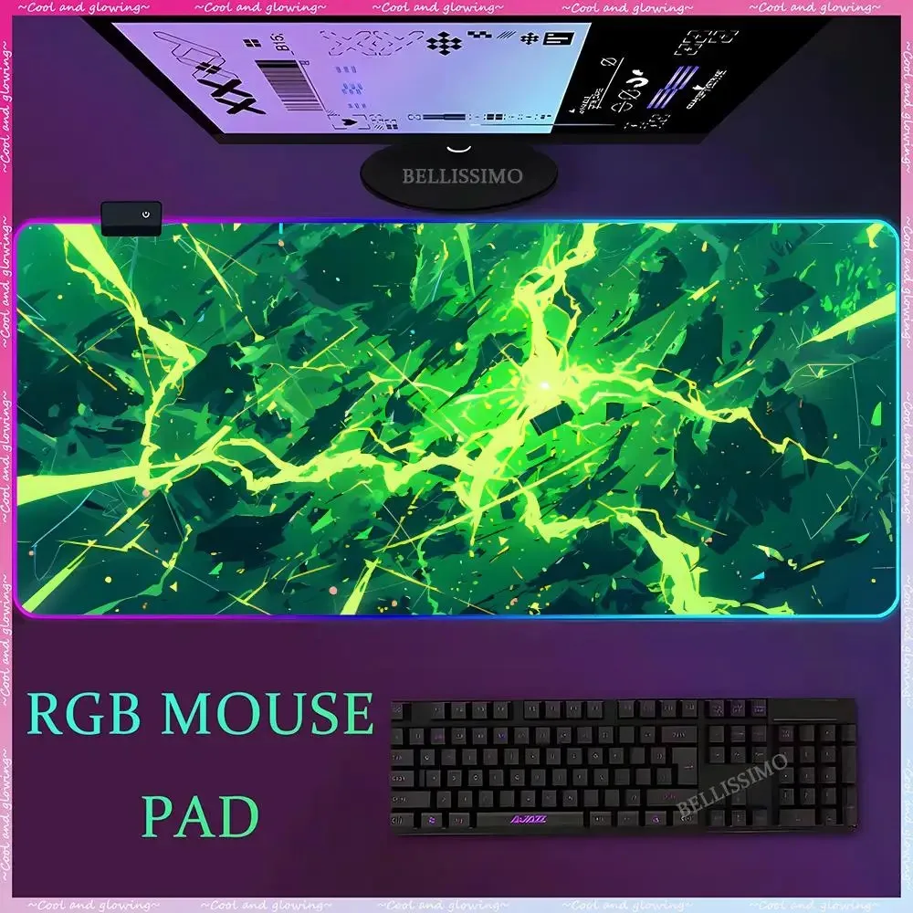 

Large RGB Mouse Pad XXL Green Lightning MousePad LED Mouse Pads Gamer Computer Pad Desk mat Keyboard Pad Desk Pad With Backlight