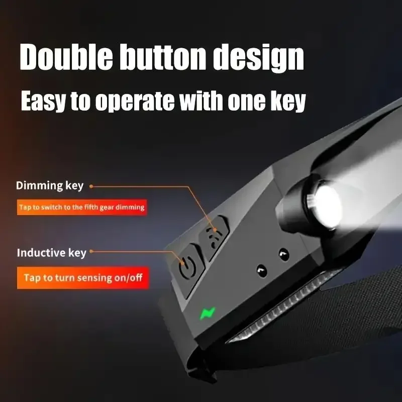 Super Bright LED Headlamp Rechargeable Induction Head Lantern 5 Modes Outdoor Mining COB Fishing Lamp Head-mounted Light Sensor