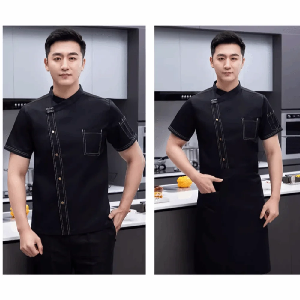 Draagbare ademende mesh chef-kok uniform korte mouwen slijtvaste chef-kok werkkleding verdikte zwarte keuken kok shirts ober