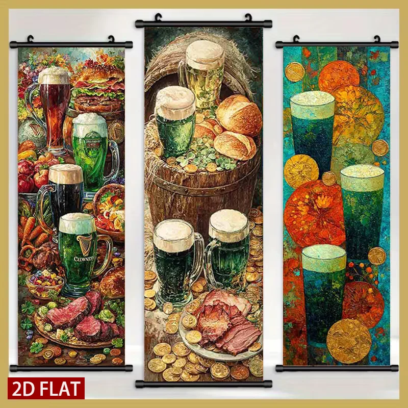 Arte Mural Decorativo de Plástico con Diseño de Cerveza Gourmet Vintage, 2D/Plano, 3 Piezas, Ideal para Decorar Salas de Estar, Dormitorios y Oficinas