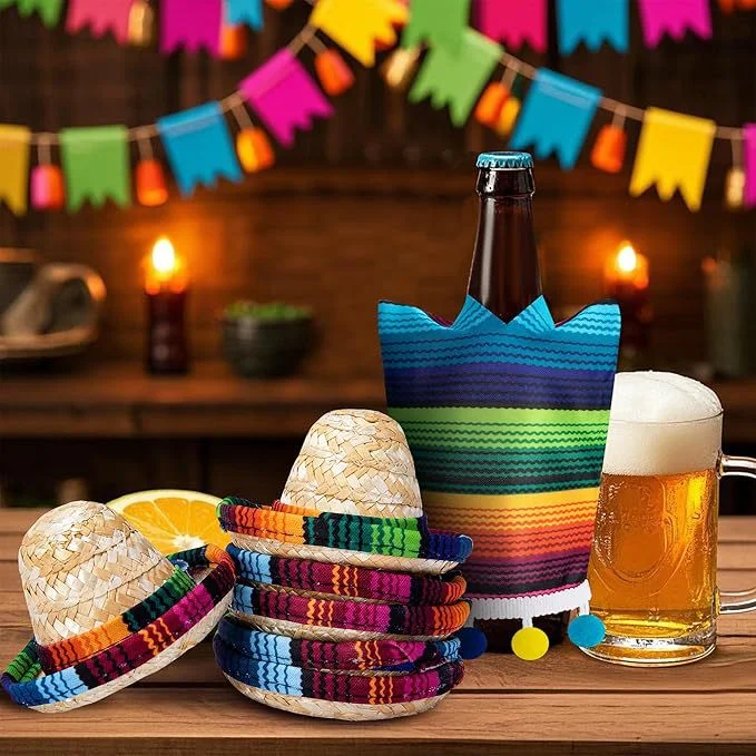 Mini Mexikanischer Karneval-Strohhut, Rotweinflaschenhut, Naturgeflecht-Hut, Party-Deko, kleiner Strohhut, Puppen-Esstisch-Party-Requisite – Detail 4