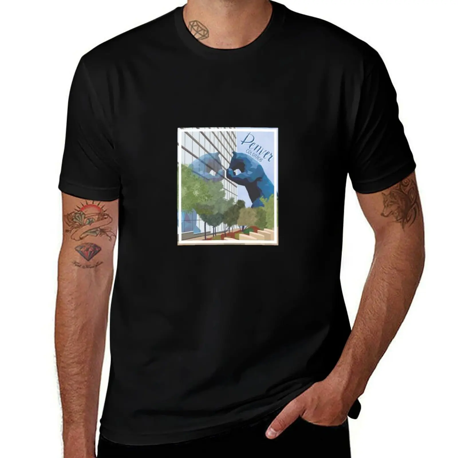 Denver Big Blue Bear Sticker T-Shirt Plus Size Summer Short Sleeve T-Shirt