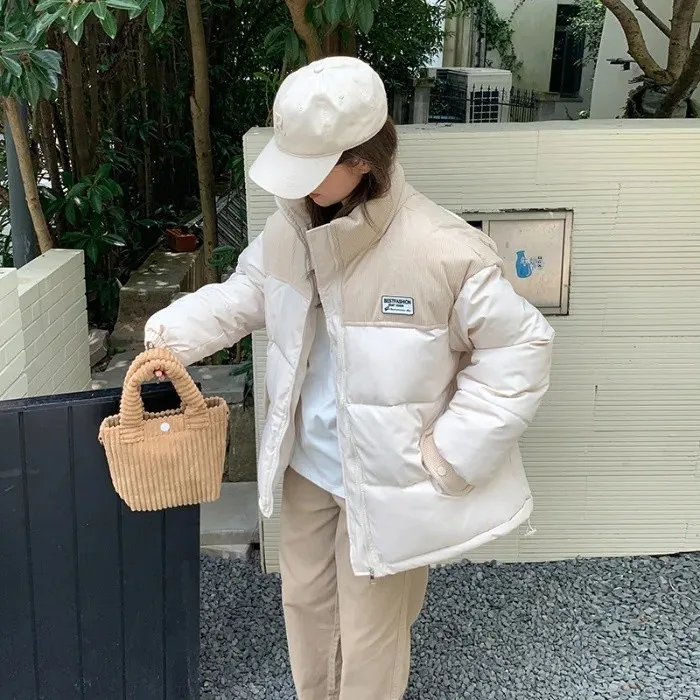 Women's Cotton Jacket Winter Oversize Thickened Short Style Loose Fit Velvet Patchwork Fashionable Outerwear Coat