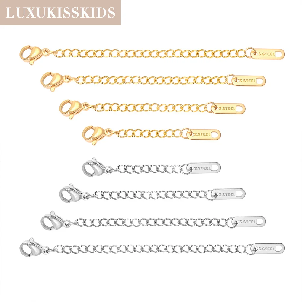 LUXUKISSKIDS 8pcs/lot 316L Stainless Steel Chains For Extention Adjustion Necklace Rose Gold Silver Color 2/3/4/6inch Accessorie