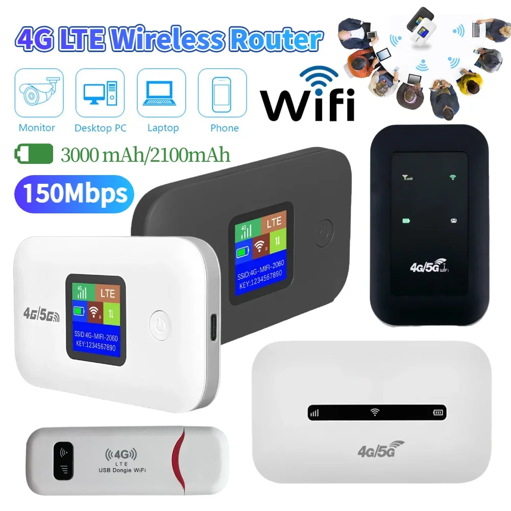 4G LTE Wireless Internet Router 3000mAh 150Mbps Modem Router Support 8 To 10 Users with SIM Card Slot for Home Office Car Travel