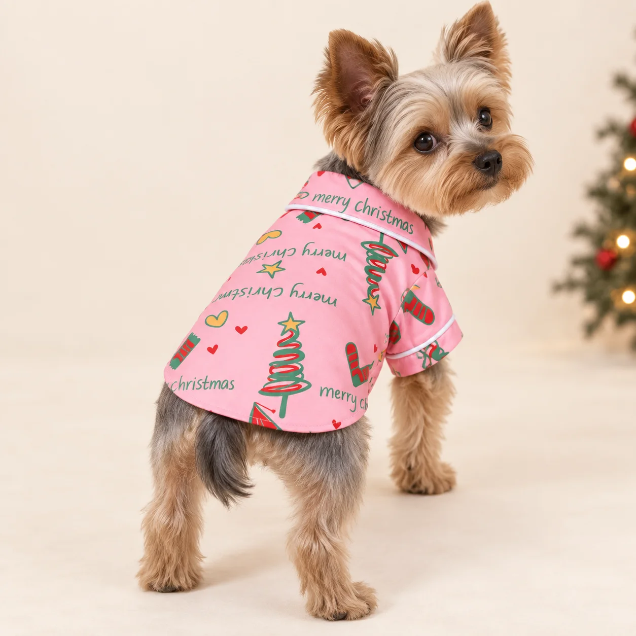 Christmas Pajamas for Dogs and Cats with Bow Tie Festive Print Button-Up Pet Sleepwear