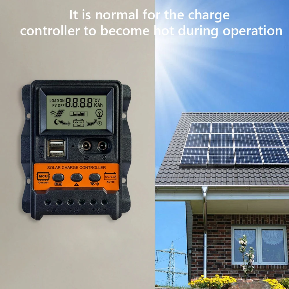 10A/20A/30A Solar Regulator PWM Controller LCD Display Solar Panel Battery Regulator Dual USB 5V 2.5A Output for Solar Panels