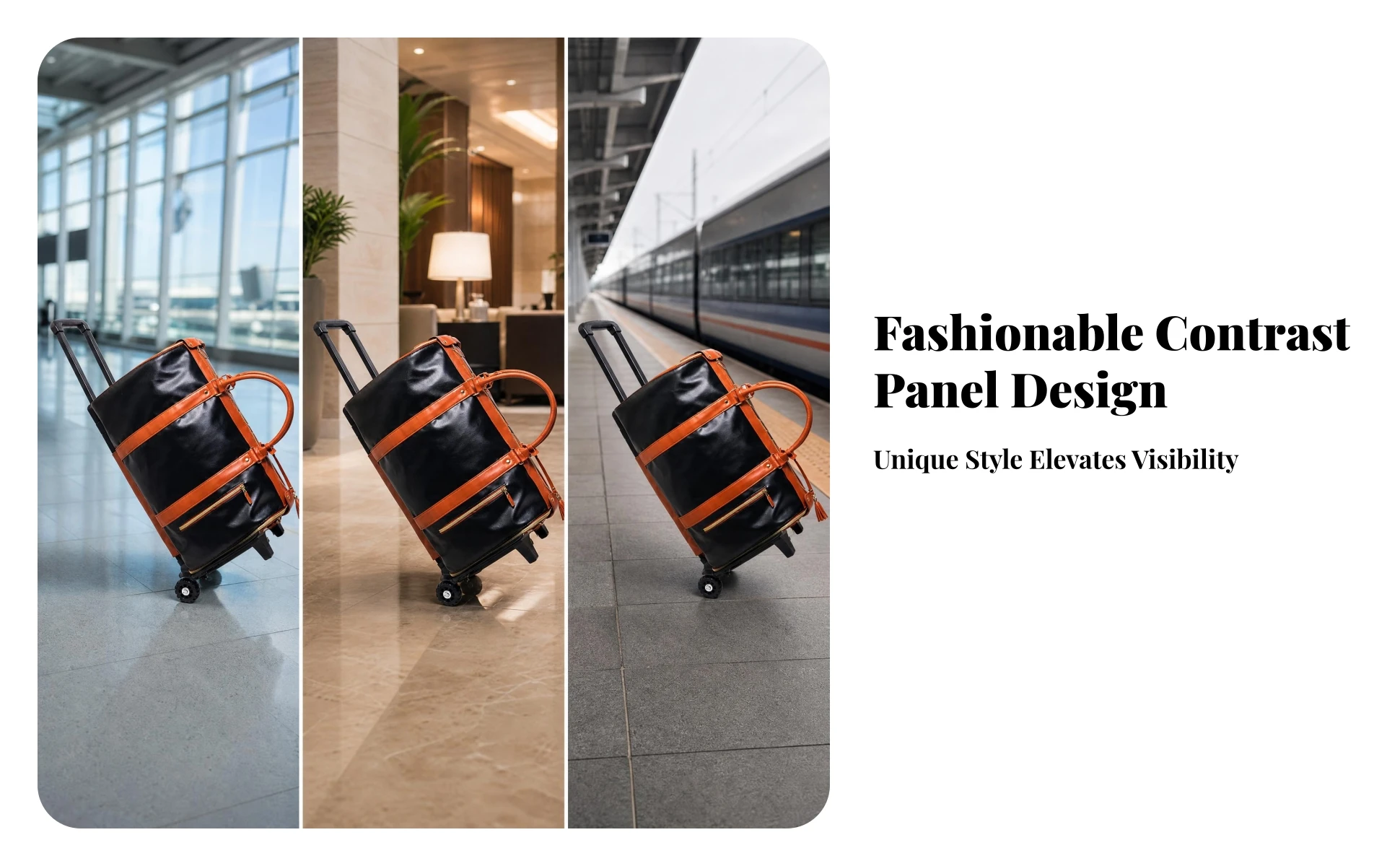 Rolling Garment Bag Contrast Trim Two Wheels Travel Luggage Secure Zipper Trolley Garment Bag