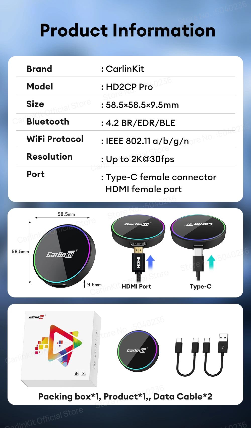 NEU CarlinKit HD2CP Pro CarPlay zu HDMI Wireless Android Auto CarPlay 3-in-1 Smart Car Box Plug and Play 2K Video Streaming Box – Detail 15