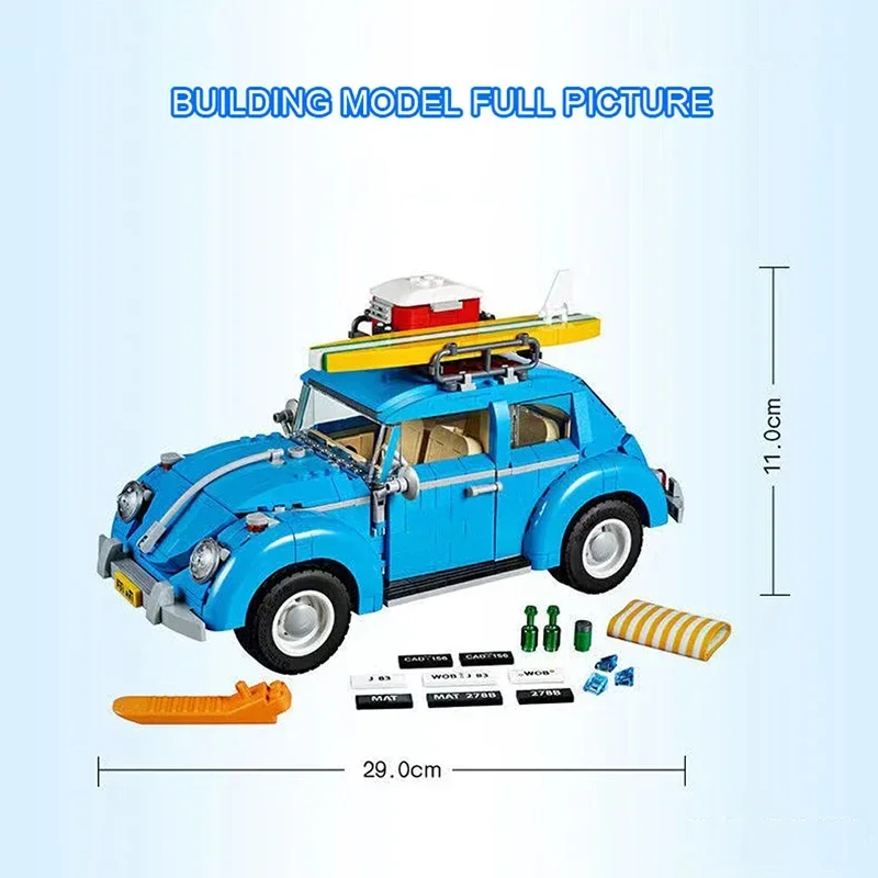 1167PCS Technical Creative Retro Blue Beetle Car Building Blocks Assemble Bricks Camper Vehicle Toy Gift For Children Kids