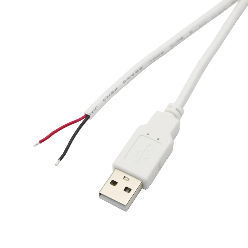 30cm/100cm USB 2-Pin Male plug Power Supply Cable Extension Cord Connector Adapter Charging cable DIY White 5V Line High quality