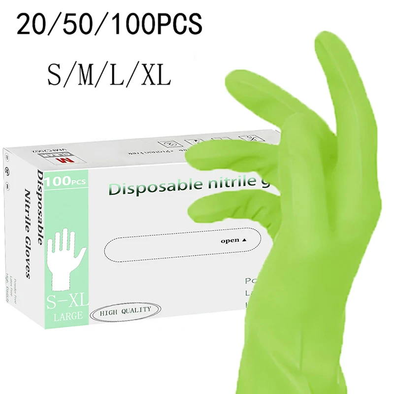 20/50/100PCS Green Disposable Nitrile Gloves Household Gloves Powder Free Latex Free Suitable for Cooking Beauty Cleaning Tools