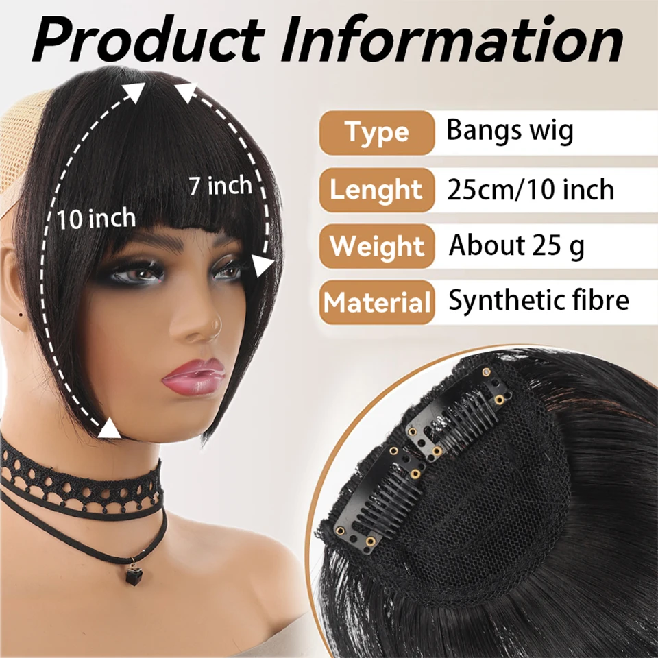 

Hair bangs clip-in extensions Fringe fake hair Synthetic Toupee Hairpiece with sideburns DIY Elegant women Hair for Daily Party