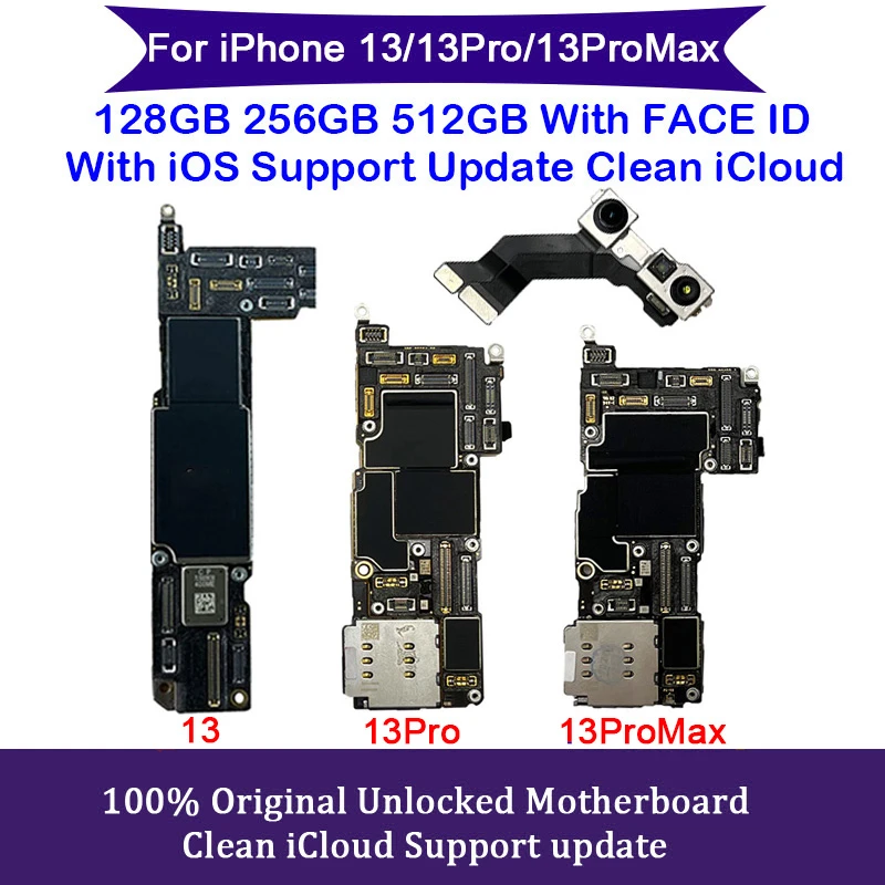 

100% Working Original Motherboard For iPhone 13 Pro Max With Face ID Mainboard Cleaned iCloud Support Update Logic Board Plate