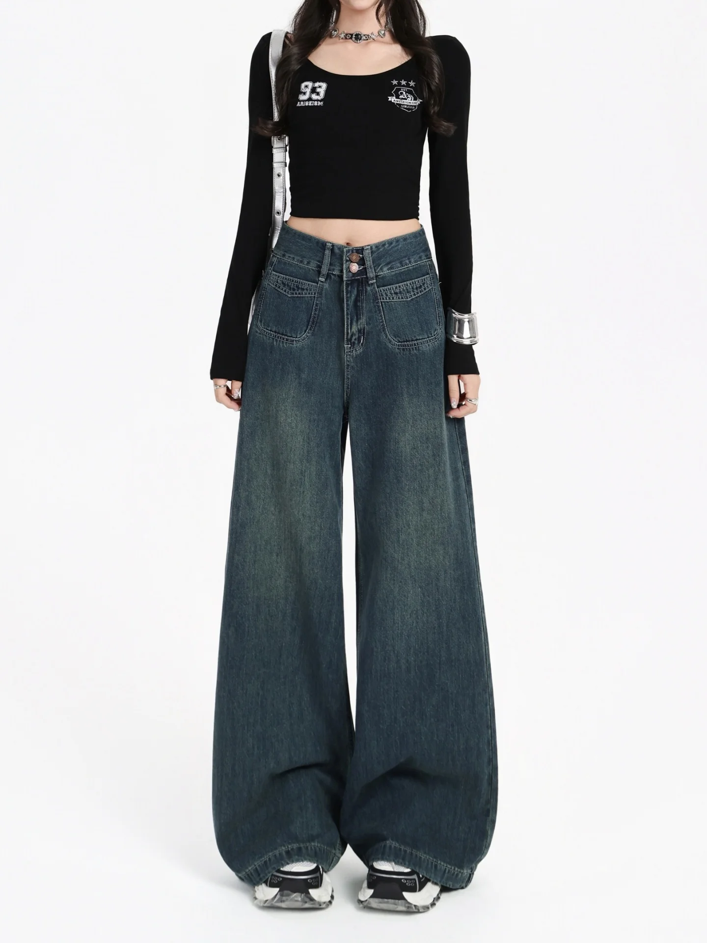 

Джинсы женские с высокой талией, широкие штанины, в стиле ретро, комфортные, свободного кроя, осенне-зимние, новинка, длиной в пол, прямые, стройнящие...