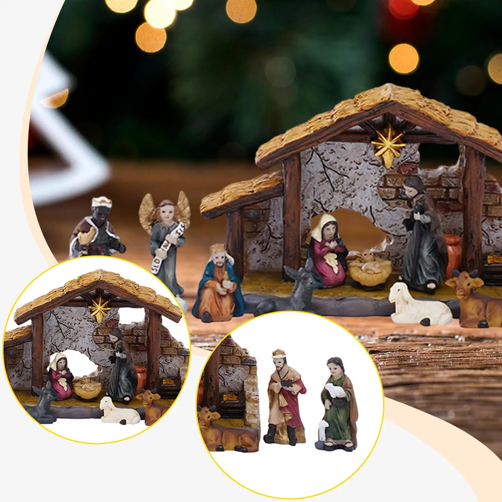 12Pcs Holy Family Decor Nativity Scene Set Resin Statue Lightweight Handmade for Religious Gift Christmas Decoration