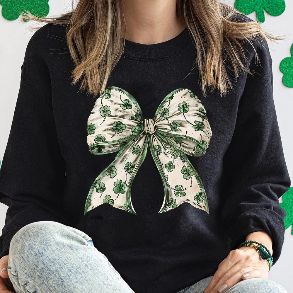 Retro Coquette St Patrick's Day Sweatershirts Happy St Patricks Day Shamrock Shirt Shamrock Love Sweater Outfits