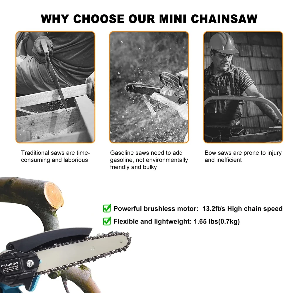 6 Inch Brushless Chainsaw Cordless Handheld Chain Saw Wood Cutting Tree Trimming Power Tools fit Makita 18V Battery(No Battery)